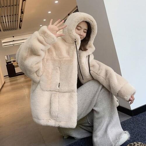 2020 New Plus Size Inter Short Thick Fur Coat Women Fur Jacket Loose Zip Hooded Faux Rabbit Fur Coats