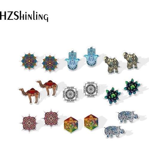 2021 New Indian Floral Mandala Stud Earring Handmade Acrylic Earrings Epoxy Resin Jewelry Fashion Gift