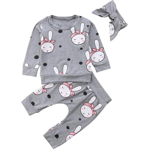 Newborn Baby Girl Rabbit Top T-shirt+Pants+Headband Clothes 3Pcs Outfits Set Casual Easter Clothing Cotton