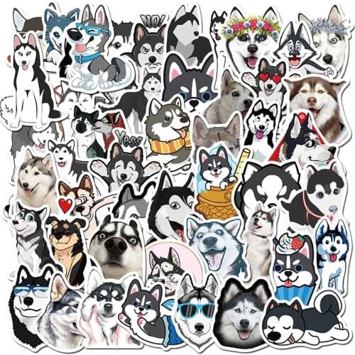 50PCS Husky Cartoon Stickers Cute Animals Dog Decals For Motor Car Suitcase Skateboard Phone Laptop Cool Skateboard Toy Sticker