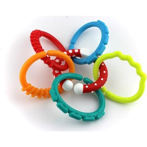 6PCS Baby Toys teethers color safety Molar tooth ring rainbow circles bed hanging kids