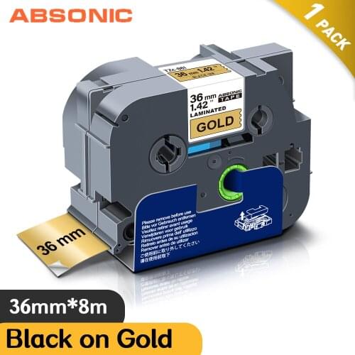 Absonic 36mm Black on Gold Tze-261 Tz861 36mm Laminated TZe Tape Tze 861 Tze861 Label Cassette for Brother P-Touch label Maker