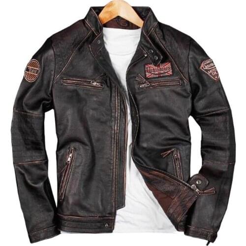 2019 Biker Male Genuine Leather Cow Leather Clothing Short Real Leather Jacket Punk Spring Mens Leather Motorcycle Coat 4XL A579