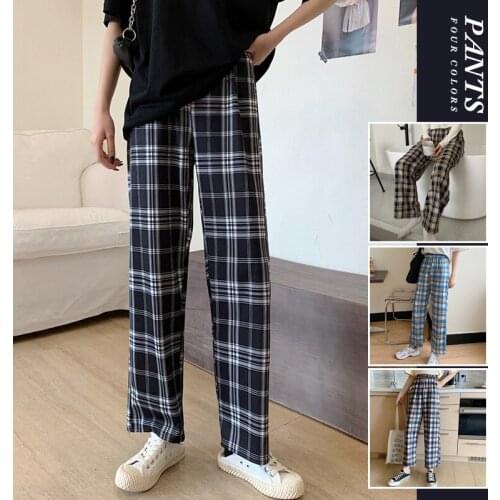 Women Spring Wide Leg Pants Korean Style High Waist Plaid Pants Oversize Harajuku All-match Teens Streetwear Ins Trendy Trouser