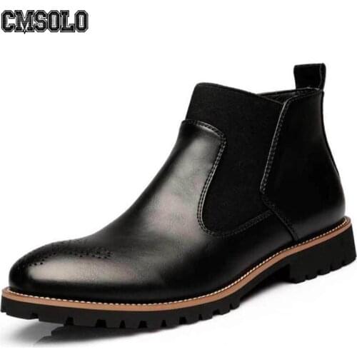 CMSOLO Brand Boots Men Ankle Martin Boot For Man Leather Casual Spring Autumn Plush Warm Winter Boots Men Footwear Trend New Hot