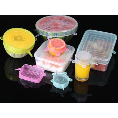 6 Pcs/Set Food Silicone Cover Cap Universal Silicone Lids For Cookware Bowl Reusable Stretch Lids Kitchen Accessories