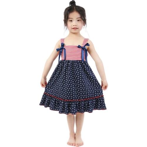 Kaiya Angel 3M-16Y Kids Boutique Dress for Girl Summer Children Sleeveless 4th of July Clothing Princess Lovely Party Bow Suit