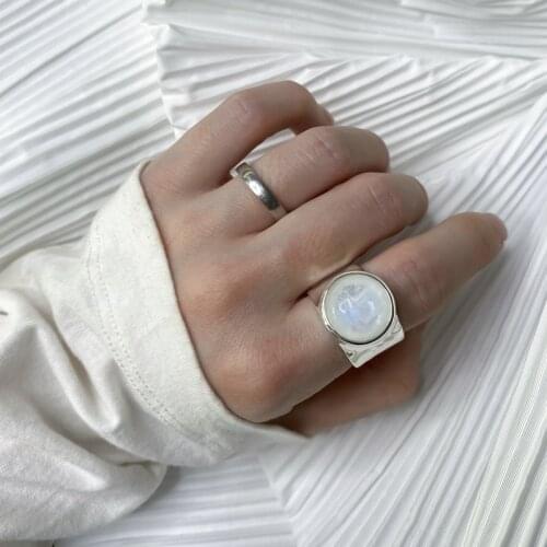 Korean Style Niche Brand S925 Sterling Silver Natural Moonstone Rings High-Level Sense Of Cold Style Opening Adjustable Ring