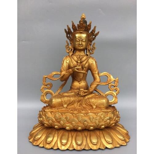 13"Chinese temple collection Old Bronze Gilt Vajrasattoo Vajrasattva Buddha Statue Bodhisattva Lotus Terrace Buddha statue