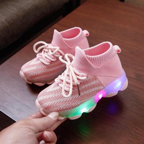 Fashion Kids Girl Boy Shoes Children Casual Sneakers Breathable LED Flashing Sole Lace-Up Sports Shoes 5