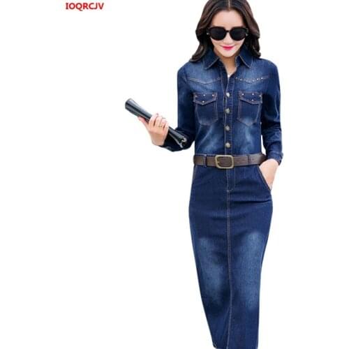 2020 Fashion Womens Long Denim Dress Autumn Long-sleeved Slim Dandage Jean Dress Ladies Office Wear Elegant Dress Vestidos