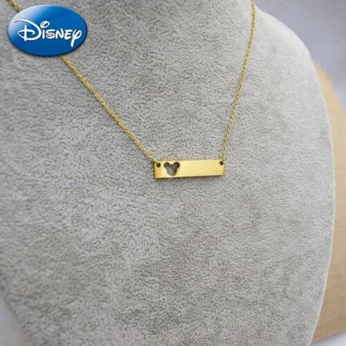 Disney Mickey Mouse Fashion New Golden Rectangle Pendant Necklace Trendy Simple Metal Spiral Chain Women Necklace Jewelry Gift