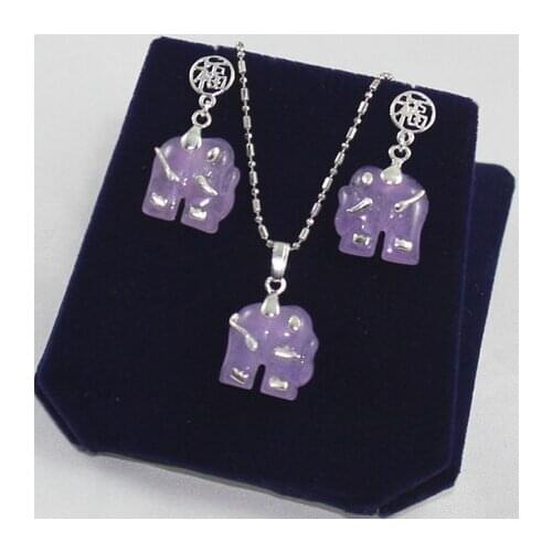 Fashion new design jewelry purple jades elephant earrings &pendant