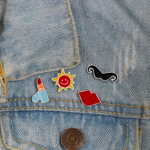 Cartoon Cute Brooches Red Lip Sun Lipstick Beard Enamel Pin Funny Badge Jewelry Denim Jackets Metal Button Accessories for Women