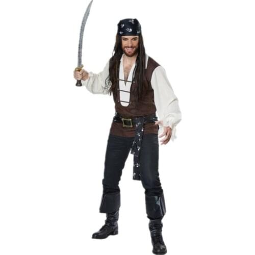 Halloween Men Cosplay Pirate Costumes Carnival Party Caribbean Pirate Stage Performance Uniform