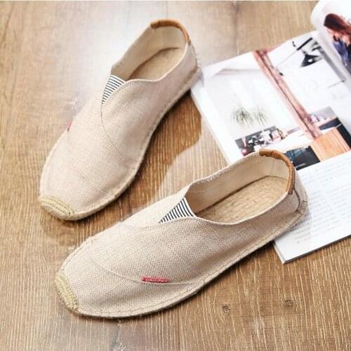 Mens Loafers Slip On Solid Black White Hemp Wrap shoes Mens Shoes Espadrilles Fisherman Men Canvas Shoes Breathable A21-09