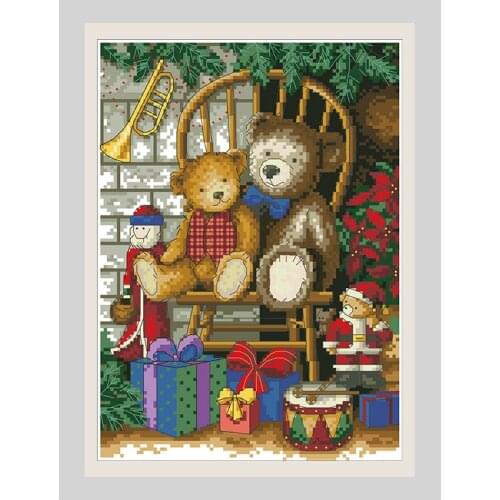 Counted Cross Stitch Kit Christmas Bears Embroidery Paintings Needlework Sets 11CT 14CT Printed Canvas Diy Craft Home Decoration