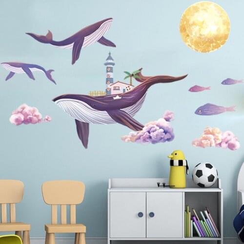Nordic Cartoon Whale Wall Stickers Bedroom Decor Decals Wallpaper Art Home Decoration Living Room Boys Girls Room Decor