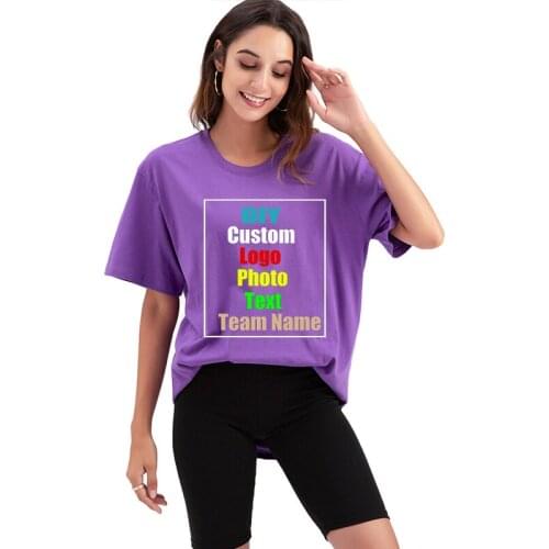 Customize your picture LOGO womens top khaki combed cotton round neck solid color plus size T-shirt