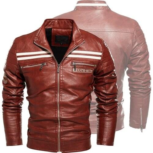 The New Winter and Autumn Fashion Jacket 2020 Mens Europe Version Slim-fitting Stand-up PU Leather Fleece Biker Jacket