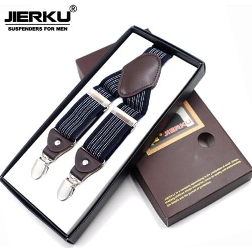 JIERKU Suspenders Mans Braces Leather 4Clips Suspensorio Fashion Trousers Strap Father/Husbands Gift Tirantes Hombre JK4C08
