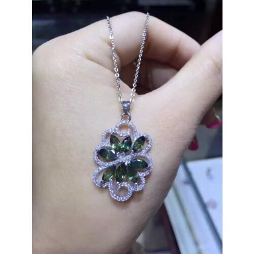 Natural blue sapphire stone pendant S925 silver Natural gemstone Pendant Necklace trendy Luxury tree Flowers women party jewelry