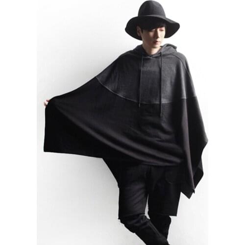 Hot style 2020 spring autumn Casual patchwork Cloak hooded sweater two-color stitching fashion mens cloak coat