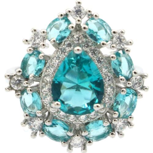 22x22mm Big European Design Big Square 13g Paris Blue Topaz Ladies Fine Jewelry 925 Sterling Silver Rings Eye Catching