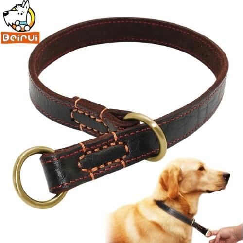 Durable Slip Real Leather Dog Collars Medium Large Dogs Choke Training Collar for Labrador German Shepherd Pet Black Brown