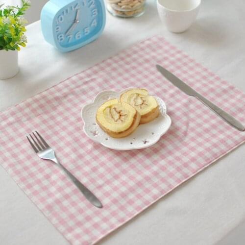 Pink Plaid Pattern Placemats Double Insulation Placemat Kitchen Decorations