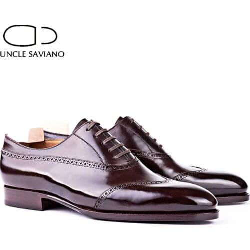 Uncle Saviano Oxford Wedding Dress Formal Office Men Shoes Handmade Party Original Business Designer Genuine Leather Mens Shoes