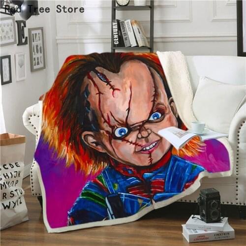 Horror Movie Design Child of Play Character Chucky 3d Blanket Gothic Sherpa Fleece Portable Throw Cover Microfiber 150*200 Size