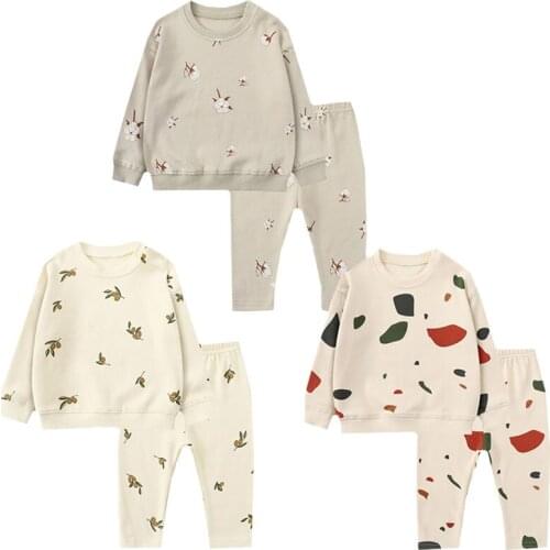 Spring Autumn Korean Style Infant Baby Boys Girls Clothes Suit Cotton Long Sleeve Printed T-shirt+Pants Toddler Baby Set