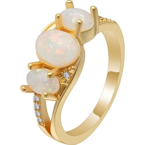Hainon Vintage Female Rings Fashion Gold color Filled White Fire Opal Ring Fashion Wedding Engagement Rings For Women Gifts