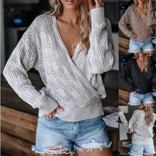 2021 Spring Autumn Sweater Knitted Pull Femme Solid White Pullovers Korean Fashion V-Neck Long Sleeve Top Sweaters Oversize
