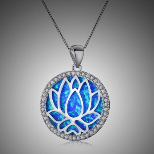 Bohemia Blue Opal Choker Necklaces for Women Charm Geometric Round Lotus Flower Pendant Necklace Female Chain Jewelry