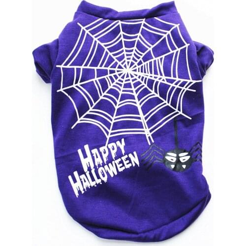 Pet Dog Cat Vest T-Shirt Halloween Spider Web Pattern Printing Cotton Cute Purple T Shirt Small Medium Dogs Puppy Clothing
