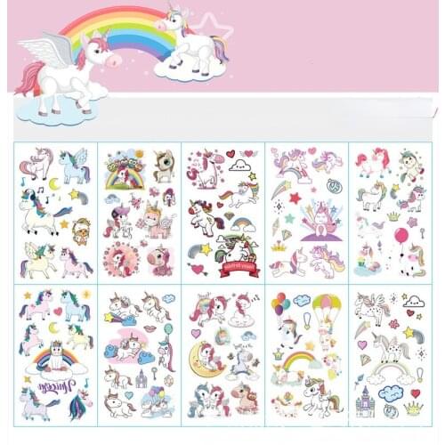 10Pcs/lot Color Unicorn Tattoo Set Face Temporary Tattoo Child Tattoo Sticker Body Tatoo For Kids Cute Tattoo Children Tattoos