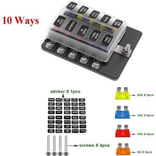 12/10/6 Ways Fuse Box Car Blade Holder Modified Terminal Block Fuse With LED Warning Light For Car Boat Marine Trike 12V 24V