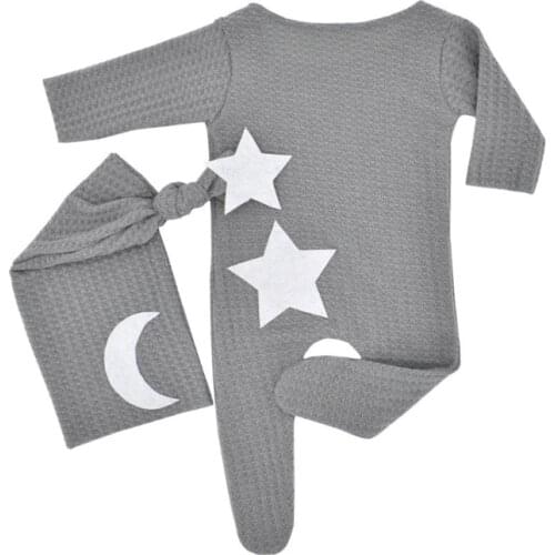 P31B 2 Pcs Newborn Photography Props Clothing Baby Romper Long Tail Knot Hat Set Knitted Bodysuit Beanies Kit for Infants