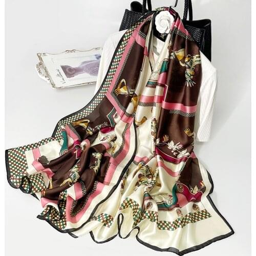 2021Smooth Silk Scarf for Women Floral Print Elegant Pashmina Scarfs Female Foulard Hijab Luxury Shawls Beach Lady Stoles Scarve