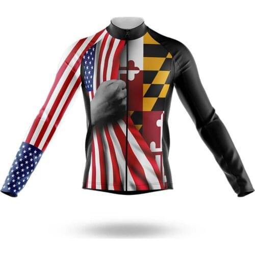 2021 American Flag Maryland Mens Cycling Jersey Long Sleeve Clothing Race Road Bike Shirts Bicycle Tops MTB Uniform Maillot