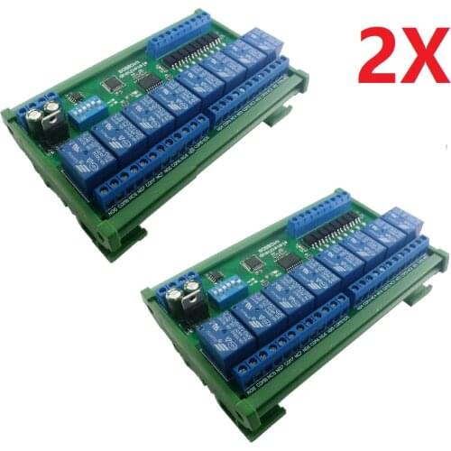 2x DC 12V/24V 8I8O Digital RS485 Modbus RTU Switch Control Board DIN35 C45 Rail Box N4D8B08