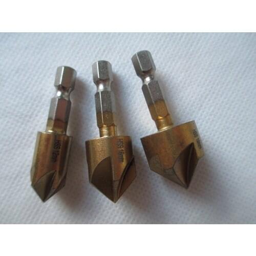 3pc 5 Flute Chamfer Debur Countersink 1/4 Hex Shank Hss 90 Degree Wood Chamfering Cutter Chamfer 12mm-19mm Countersink Drill Bit