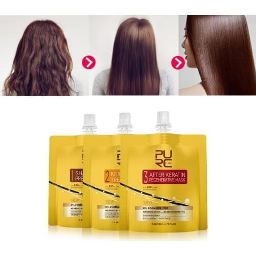 PURC Formalin Free Keratin Hair Treatment Straightening Smooth & Shine Repair Dry Damage Hair Care Products 3PCS