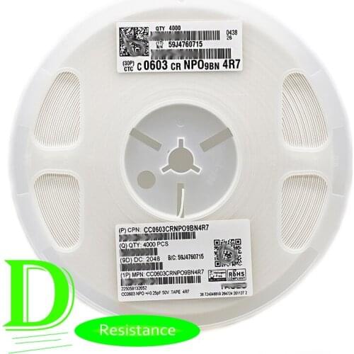 4000pcs SMD Ceramic capacitor 0603 4.7PF C ±0.25pf 50V CC0603CRNPO9BN4R7