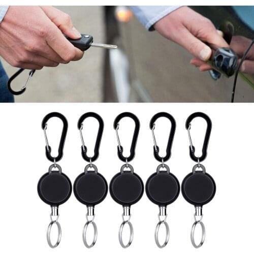5pccs Retractable Key Chain, Heavy Duty Recoil Key Reel Keychain, Extendable Key Ring with 68cm Steel Wire Rope Lanyard