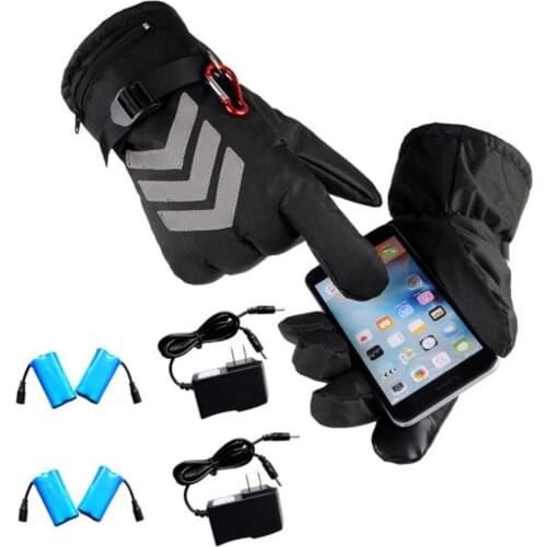 Battery Powered Electric Rechargeable Heated Gloves Waterproof Night Reflective Back Touch Screen Motorcycle Heating Gloves US