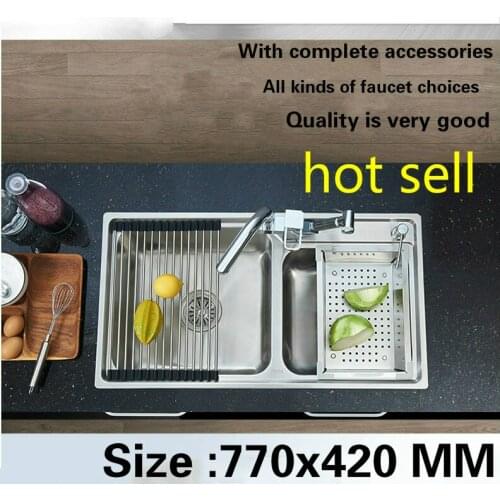 Free shipping Standard luxury kitchen double groove sink multi-function food grade 304 stainless steel hot sell 770x420 MM