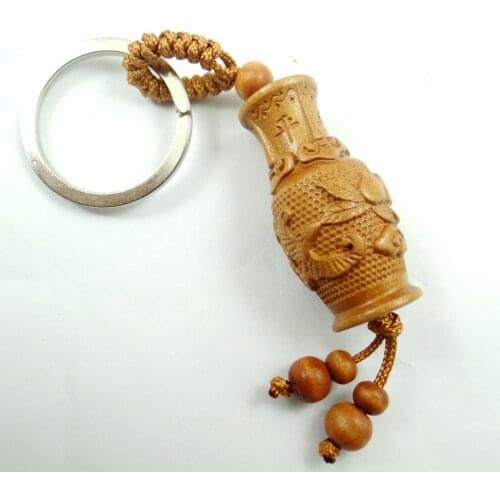 Mahogany Three-dimensional Engraving Keychain Lifelike vase Keyring gift for friends women men jewelry car keychain 1pcs